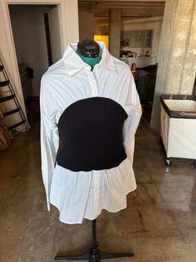 ELOQUII White Poplin Shirt with Black Ribbed Sweater Tube Twofer Top